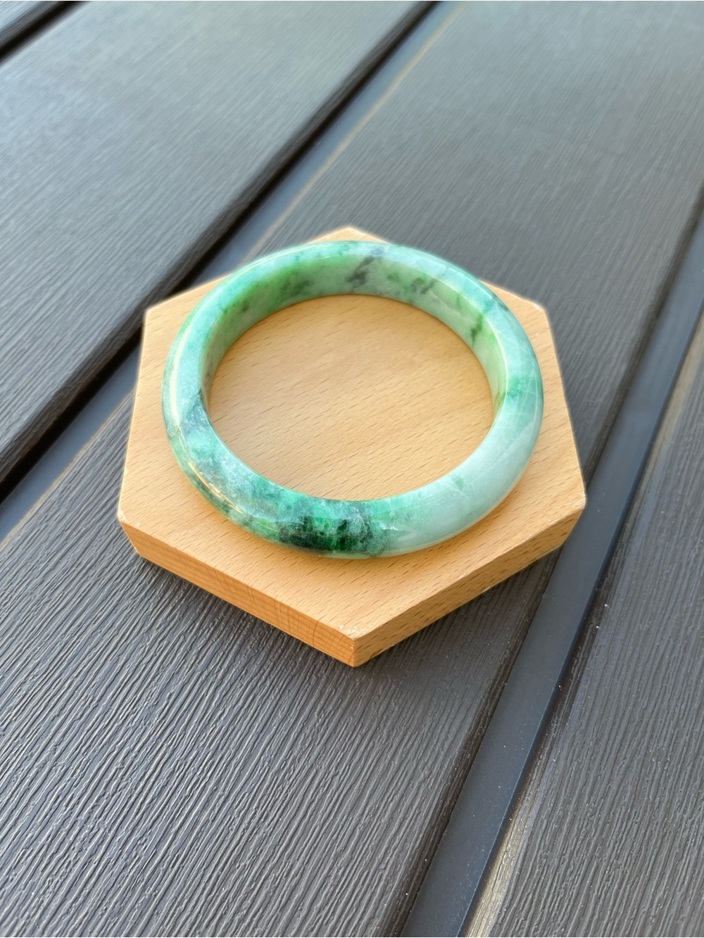 BW072-L 57.6mm Certified Untreated Grade A Burmese Jadeite Bangle Jade Bracelet - Picture 5 of 17